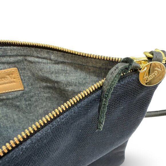 Clare V. Sac Bretelle Navy Perforated Suede w Stripes Crossbody Bag - Picture 7 of 8